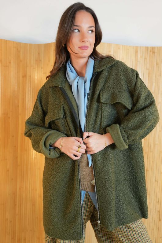 Eversley Stretch Boucle Barn Jacket Deep Khaki /15=